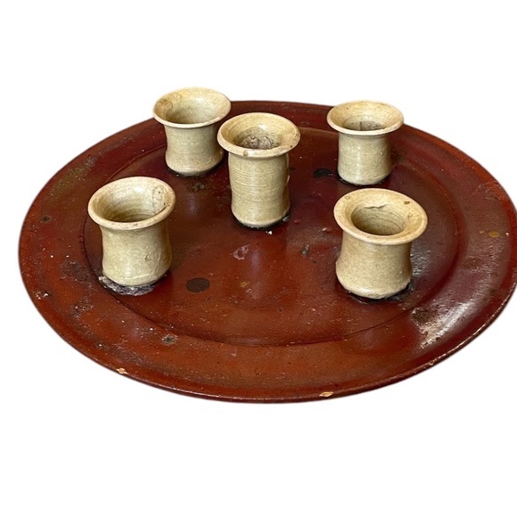 Vintage Ceramic Candleholder Dish/Round Candelabra Holds 5 Candles-Signed